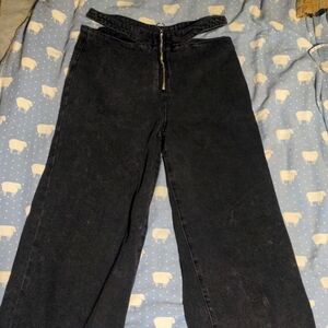 Fashion Nova Black Hip Cutout Wide Leg Raw Hem Jeans Women's 11